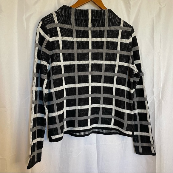 OLD NAVY Women’s Black Gray White Square Stripe Plaid Sweater Size Large - Picture 8 of 10